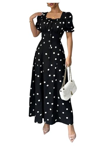 Image of Floerns Women's Floral Short Puff Sleeve Milkmaid Dress Boho A Line Long Dresses