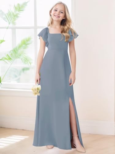 Junior Bridesmaid Dress for Wedding Chiffon Short Sleeve A-Line Long Flower Girl Dresses for Teens2