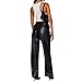 Faux Leather Pants for Women Solid Color High Waist Straight Leg Trousers Vintage 90s Streetwear Pant with Pockets (Black, M)
