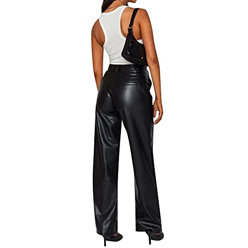NUFIWI Women's Faux Leather Pants High Waist Straight Wide Leg PU Legging Casual Solid Color Trousers with Pockets3
