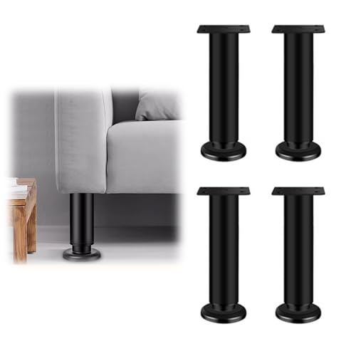 AONAYO Juego de 4 patas para muebles, altura ajustable, color negro, 12-18 cm, patas para muebles, patas de armario, patas para muebles, patas para muebles, patas de sofá, patas ajustables, patas para