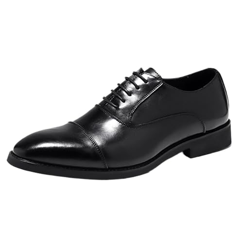 Men's Black Dress Shoes New Oxford Dress Shoes for Men Classic Lace Up Solid Color Cap Toe Leather Shoes Non Slip Rubber Sole Block Heel Slip Resistant
