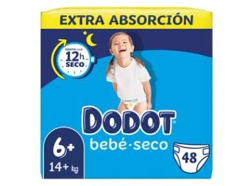 LOGAN Pañales talla 6+, para niños de +14 kilogramos DODOT Bebé-seco 48 uds.