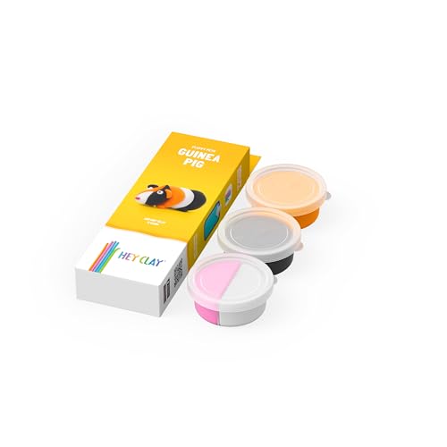 Hey Clay Fluffy Pets – Claymate Meerschweinchen – bunte Modelliermasse, lufttrocknender Ton für Kinder, lufttrocknender Ton-Set, 3 Dosen mit lustiger, interaktiver App
