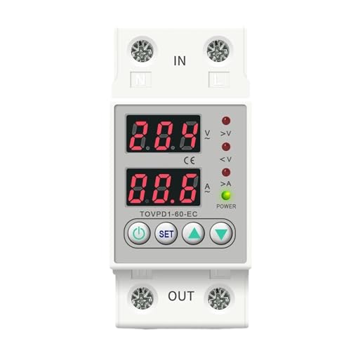 Protector de sobretensión monofásico ajustable para riel DIN y red eléctrica de 230V 40A