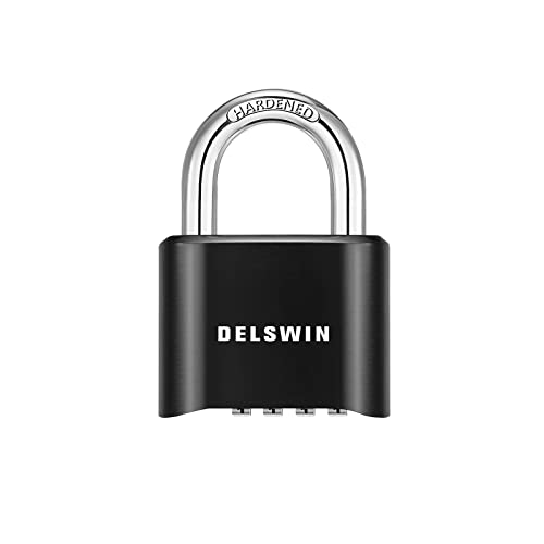 Delswin 4-Digit Combination Lock Outdoor Padlock - Heavy Duty Locker Lock With Hardened Steel Shackle, Waterproof Combo Lock For Gym Locker, Hasp Storage, Shed, Fence, Gate (Black,1Pcs) #TOP23
