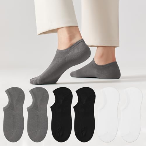 3 Pairs Men No Show Socks Invisible Low Cut Cotton Ankle Socks With Non Slip Grips 9-11