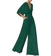 Umenlele Women's V Neck Short Sleeve High Waist Wide Leg Jumpsuits One Piece Casual Outfits