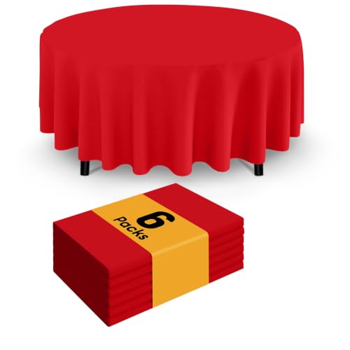 Image of Smiry Disposable Table Cloth - 6 Pack, 84 Inch Round Waterproof Tablecloths for Parties, Decorative Plastic Table Cover, Leakproof & Sturdy, Red