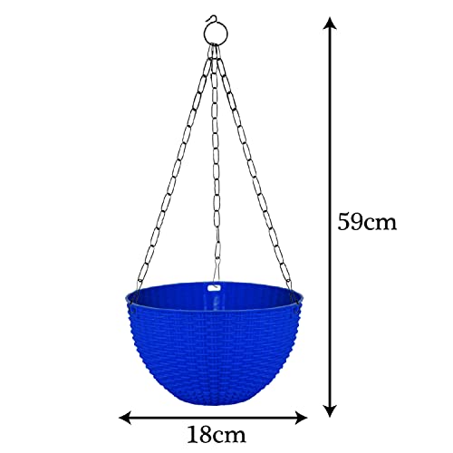 Image of Heat Home Plastic Hanging Flower Pot for Balcony & Railing Set (Blue, Set of 7)