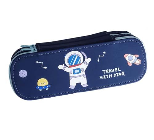 Image of PU Leather Pencil Case with Zipper, Large Capactiy Pouch Stationary Bag Storage Bag Makeup Bag for School, Office (Blue)