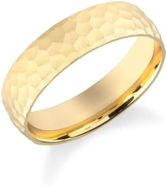 10K 14K 18K Solid Gold 2MM/3MM/4MM/5MM/6MM Hammered Wedding Band for Men Women Real Gold Hammered Wedding Rings Dome Comfort Fit Size 3-16