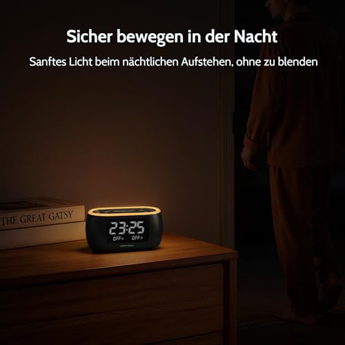 BUFFBEE Budzik na stolik nocny, radio z 7 kolorami, podwójny alarm, drzemka, ściemniacz, ładowarka USB, zegar napp, cyfrowy z radiem FM i automatycznym wyłącznikiem czasowym, zasilanie sieciowe z