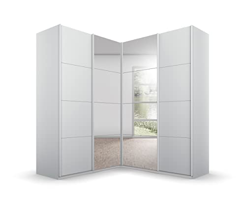 Rauch Möbel Quadra Schrank Eckschrank Schwebetürenschrank, Grau, 4-TRG. mit Spiegel, inkl. 2 Kleiderstangen, 12 Einlegeböden, 3 Schubkästen, BxHxT 181x210x187 cm Rauch Möbel Quadra Schrank Eckschrank Schwebetürenschrank, Grau, 4-TRG. mit Spiegel, inkl. 2 Kleiderstangen, 12 Einlegeböden, 3 Schubkästen, BxHxT 181x210x187 cm