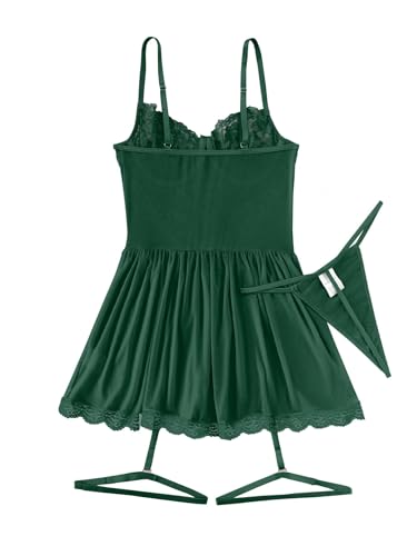 Image of Lilosy Sexy Garter Belt Mesh Lace Babydoll Lingerie Dress Set with Thong