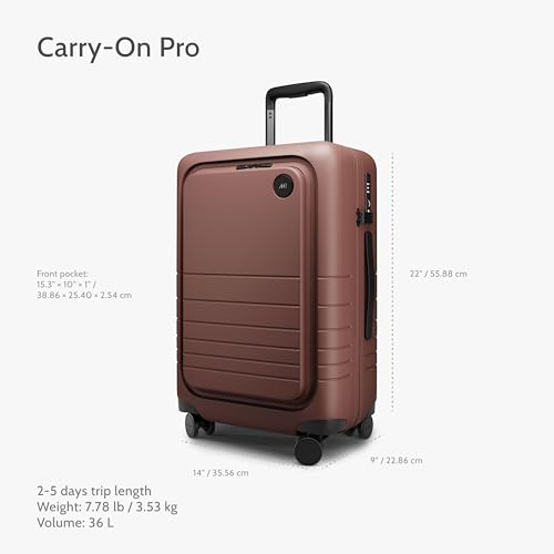 Monos Carry-On Pro Luggage, 22" Hardside Polycarbonate Spinner Suitcase with 16" Laptop Pocket, Airline Approved, TSA Lock, 22x14x9, Rolling Travel Bag | Terracotta, Red