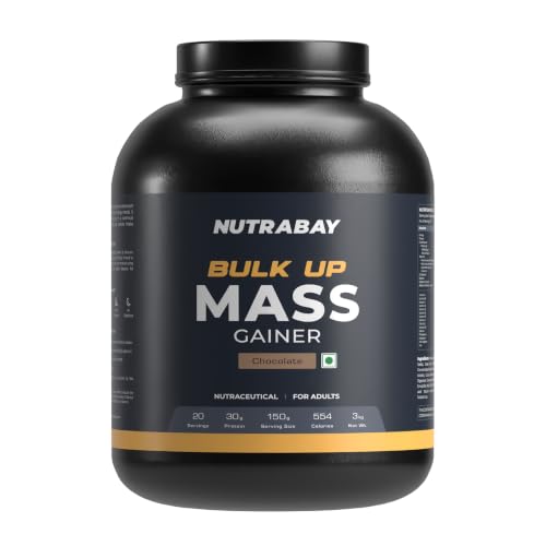 Image of Nutrabay Gold Bulk Up Mass Gainer Powder - 3kg, Chocolate | 30g Protein, 104g Carbs, 554 Calories | Easy to Digest | 100% Veg Muscle Building & Weight Gainer Supplement for Men & Women