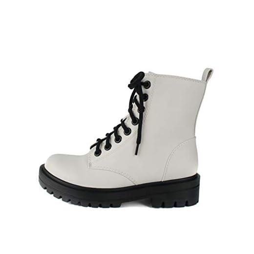 Soda FIRM - Lug Sole Combat Ankle Bootie Lace up w/Side Zipper (White, numeric_8)