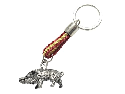 Tiendas LGP - Llavero Jabalí, Metal y Bandera de España, Anilla de Acero, Caza