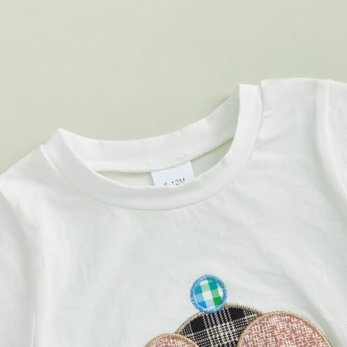 Image of Toddler Baby Boy Easter Rabbit Outfit Short Sleeve Bunny Carrot Smocked T-shirt Elastic Waist Shorts Summer Clothes