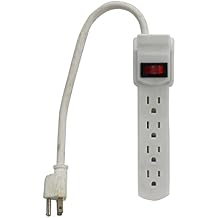 4 Plug Power Strip | Surge Protector | Converts 1 Outlet to 4 | Mountable Design | White with Red On/Off Switch | Wire Length 10" 25.4 cm