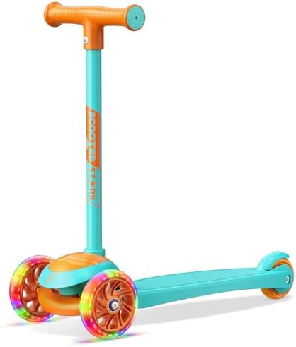 3 Wheel Scooter for Kids, Smooth Light Up LED Front Wheels, Wide Anti Slip Deck, Rear Foot Brake, Easy Lean to Steer Maneuvering, Indoor & Outdoor Ride On Toys for Ages 2 Up, Mint Color
