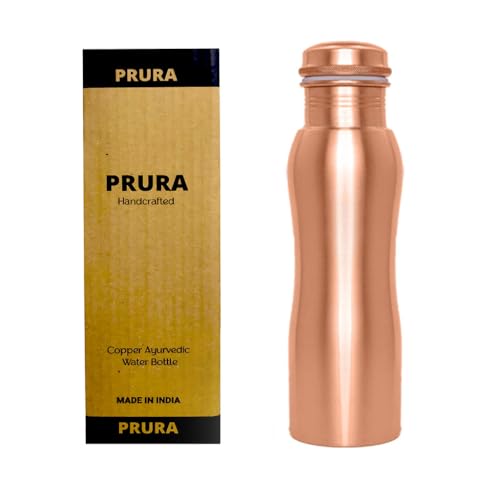 PRURA - Garrafa para água de cobre, recipiente de cobre puro ayurvédico à prova de fugas, cor design 3, tamanho 900 ml/30 oz, volume 900.0milliliters