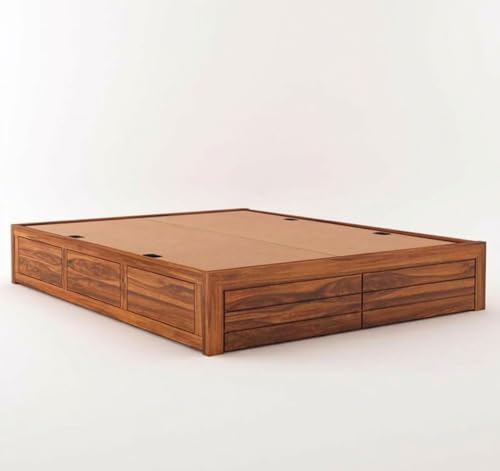 Image of Amazon Brand - Solimo Solid Sheesham Wood Queen Size Bed with Box Storage | Wooden Double Bed Cot Without Headboard | Storage Bed Frame for Bedroom Furniture (Natural Finish)