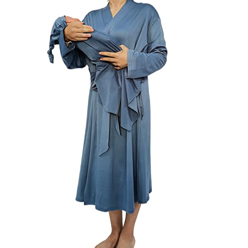 Image of SUFEINI Maternity Robe and Matching Baby Swaddle Blanket Set, Mommy Robe with Receiving Blanket Girls Boys Sleepwear