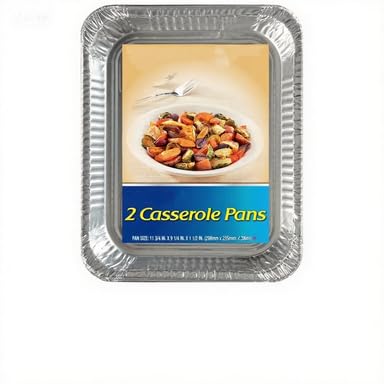 Disposable Casserole Pan, Aluminum, 11.75 x 9.25 Inch, Oven-Safe up to 400 Degrees, 2-Pack