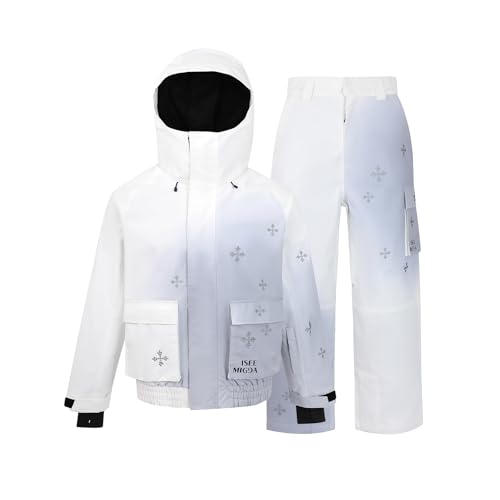 ISEE MIGGA Snow Suits Women Ski Jacket and Pants Set Waterproof Snowboarding Winter Sports Glacier(Grey-S)