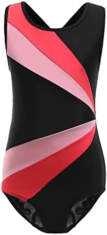 Viriber Leotards For Girls Gymnastics Girls' Activewear Dresses Gymnastics Leotards for Girls Dance Ballet Suit(150(12-13T),Pink&Watermelon red)