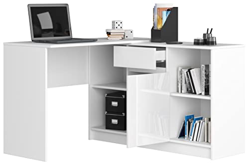 BDW Juego de Escritorio y Cómoda 2en1   Escritorio Esquinero   Mesa Esquinero para Juegos   Escritorio de Oficina   Escritorio Oficina en Casa   120x79x129cm   Blanco Brillante