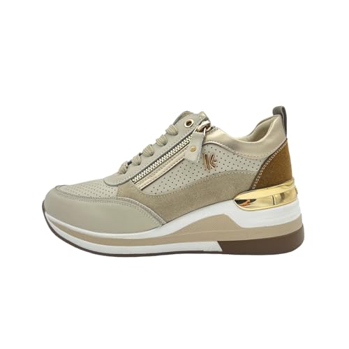 Keys Lässiger Sneaker aus laseriertem Leder und Wildleder in Beige K-9022 (41)