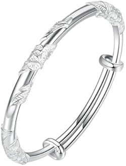 Sterling Silver Bangle Bracelets for Women,Fashion Jewelry Simple Adjustable 925 Silver Cuff Bangles for Women Mom Wife Valentine Mothers Day Gift