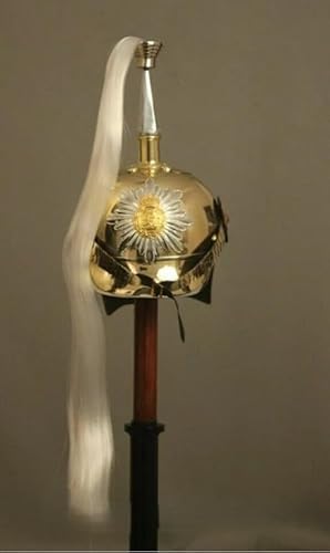 Prussian Imperial Officer's Helmet with Long Plume, 18 Gauge Mild Steel, Iron Brass Leather, 27 Inch Circumference, Halloween Costume