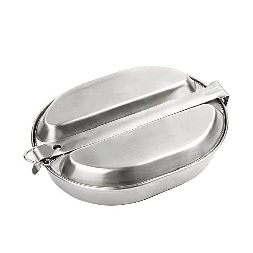 Targetevo 304 Stainless Steel Military Mess Kit Plate Set Tray & Frying Pan Dinner Lunch Portable Camping Outdoor Cookware Hiking Bbq Picnic Beach #TOP5