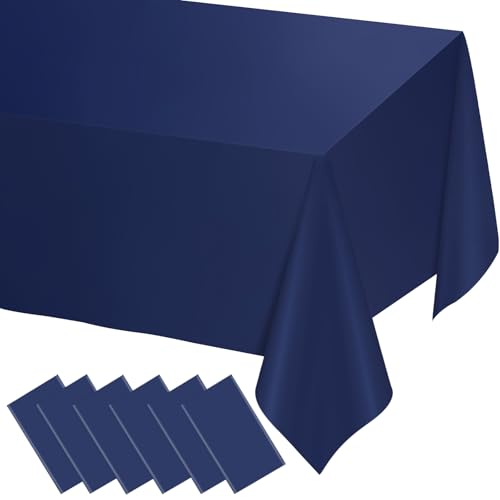 Image of WNINK 6 Pack Navy Blue Tablecloths Dark Blue Rectangle Disposable Plastic Table Cloths 54 inch x 108 inch for Birthday, Retirement, Bridal Shower, Wedding, BBQ, Picnic Parties