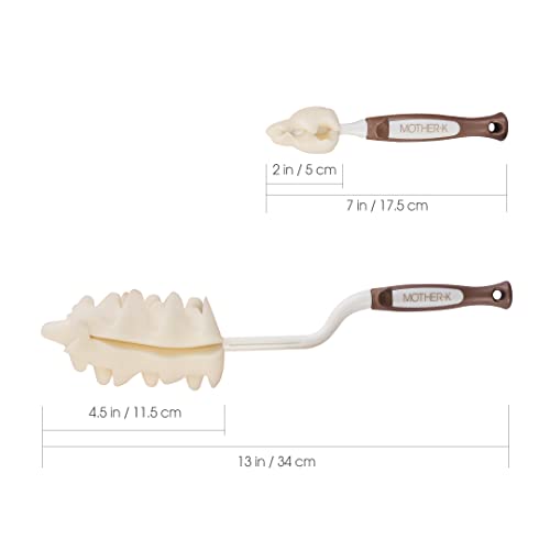 Mother-K Rotating Sponge Bottle Brush 2 Kinds Of Sets, Sponge Brush For Bottle Cleaning Water Bottle, Vase, And Glassware (Brown) #TOP5