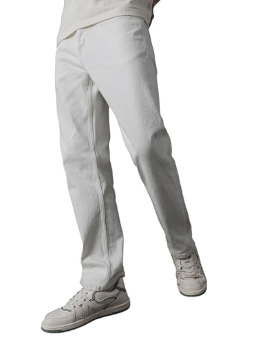 Image of VOLTEDGE Men's Straight Fit Mid Rise Premium 100% Cotton Stretch White Casual Denim Jeans