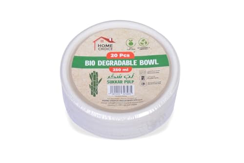 Home Choice Sugar Cane Disposable Bowl 20-Pieces 250 ml Capacity