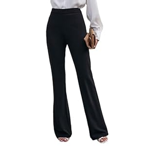 SweatyRocks Women’s Elegant High Waisted Bell Bottom Flare Pants Solid Work Office Long Trousers Pants