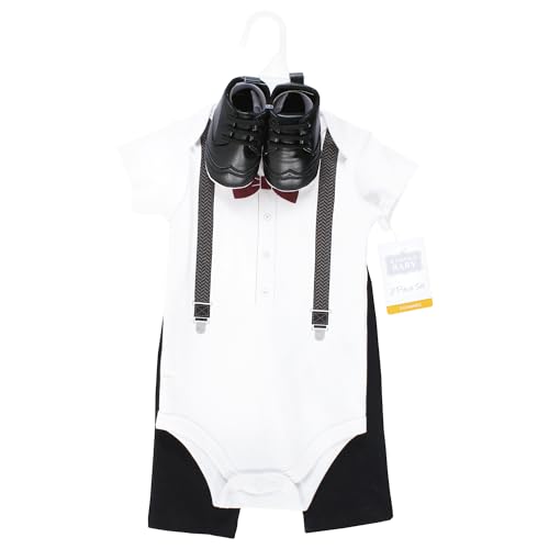 Image of Hudson Baby Unisex Baby Cotton Bodysuit, Pant and Shoe Set