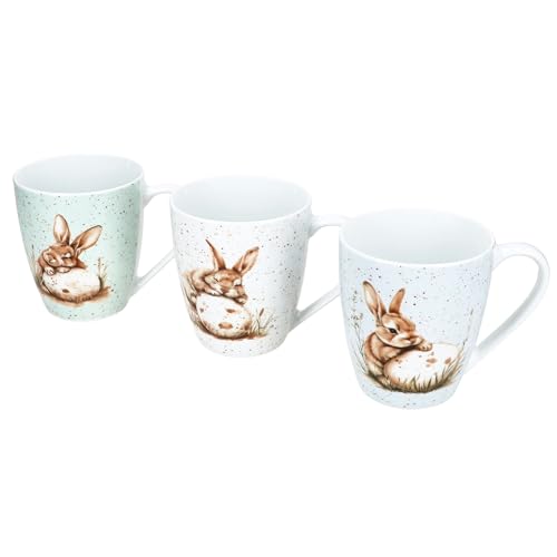 Ritzenhoff & Breker 3er Set Bunny Kaffeebecher I 300 ml, Ø 8,5 cm I je 1x Weiß, Grün & Blau I Porzellan I mit Hasen & Eier Dekor I frühlingshafte Osterbecher für Kaffee, Tee