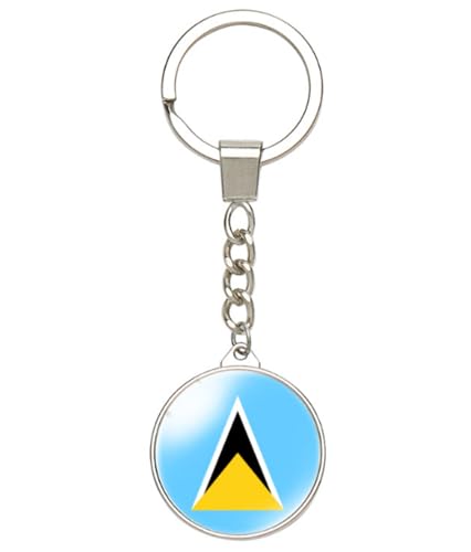 Ykonuyis Saint Lucia Flag St Lucia Keychain Alloy Key Ring Double Sided Key Chain (Blue Saint Lucia St Lucia UVF)