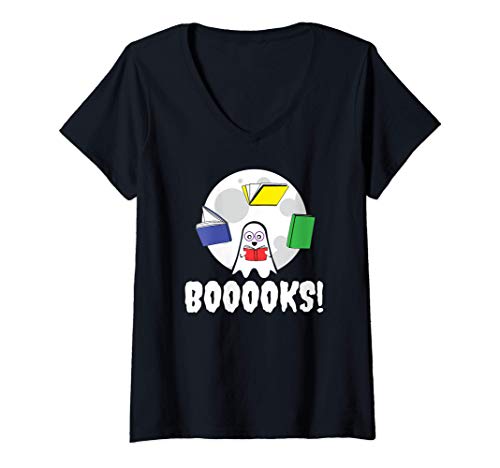 Donna Halloween Librarian Book Lover Ghost Boooks Maglietta con Collo a V