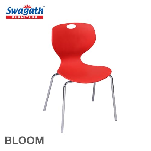 Image of Furniture 4 Seater Max Plastic Cross Leg Dining Table and 4 Nos Bloom Chair Shell with Stainless Steel Legs for Home,Garden & Cafeteria(Color -Red top with Black Legs, DIY(Do-It-Yourself)