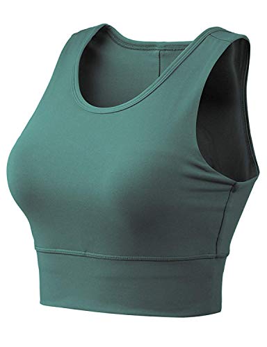 Nine Bull Womens High Impact Sports Bra - Workout Crop Top Longline Sports Bra For Workout Yoga Gym Dark Green #TOP4