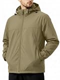 EIGIOO Men's Hooded Windbreaker Jacket Lightweight Waterproof for Hiking Khaki L