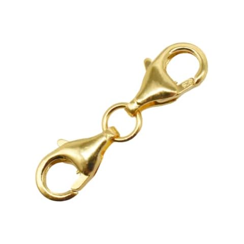 925 Sterling Silver Double Lobster Claw Clasp with 18K Gold Plated for Necklace Bracelet Jewellery Clasp, Total Length 21mm Cover